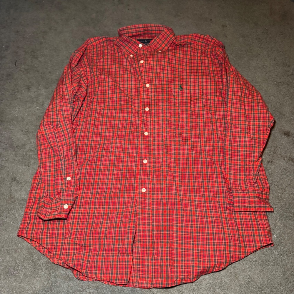 Ralph Lauren Yarmouth Mens 16.5 32/33 Red Green Plaid Button Down Cotton Shirt